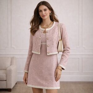 Hill house Bernadette Jacket Light Pink Tweed Pearl Button Sz xxs NWT